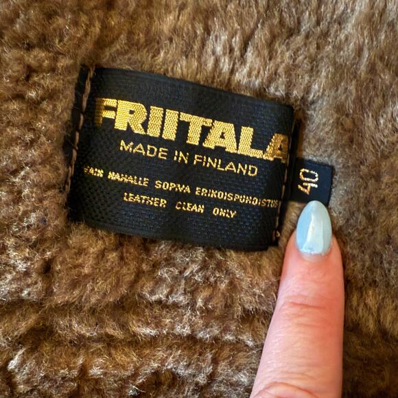 FRIITALA | 100% Sheepskin Shearling Car Length Double Breasted Coat Size 40 / 8 - Picture 7 of 8